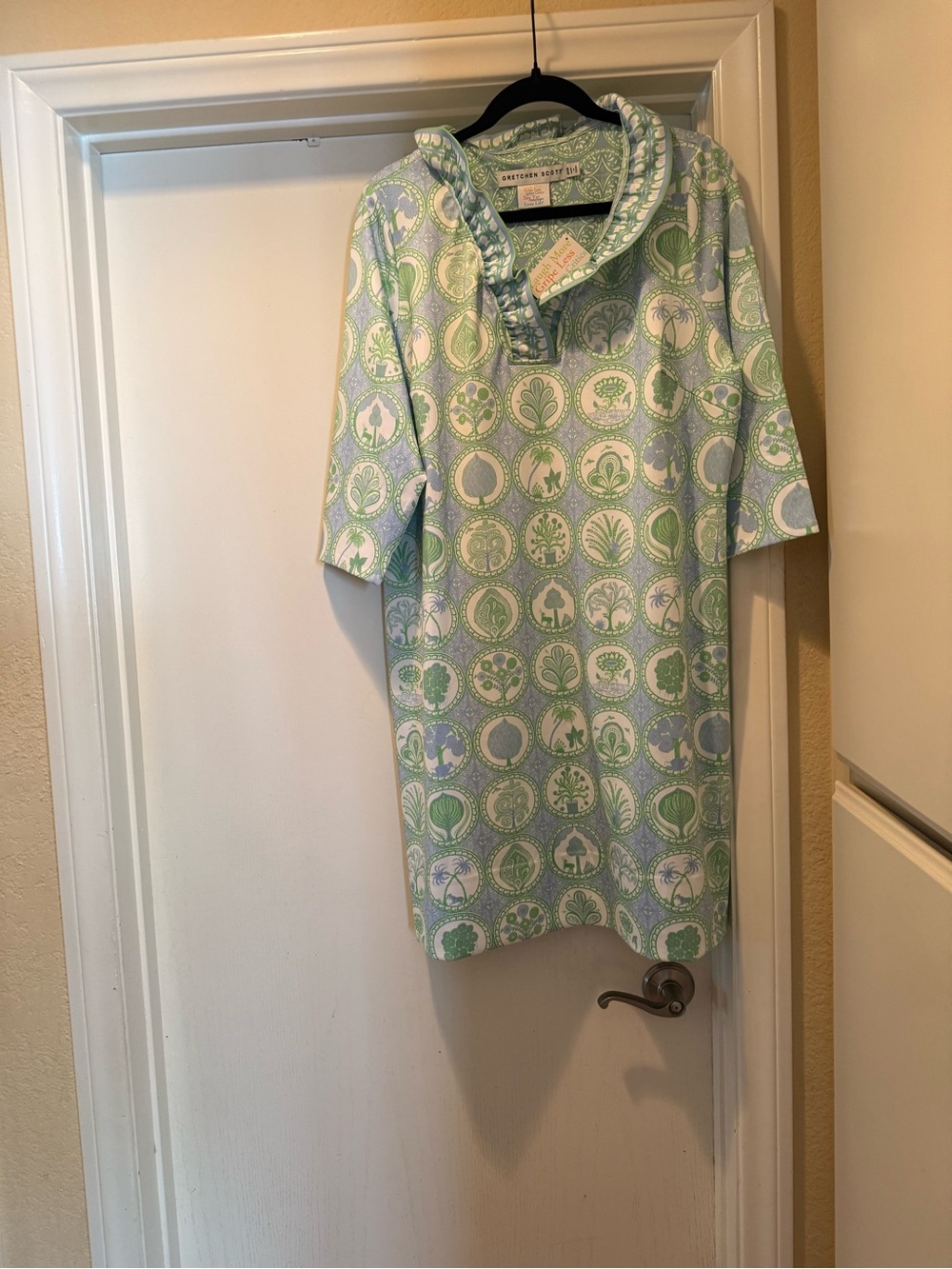 Gretchen Scott Designs Light Green and Light Blue Patterned Shift Dress - Picture 2 of 4